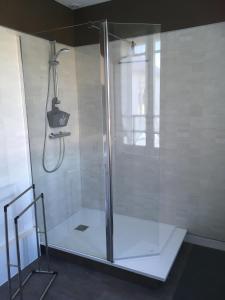 a shower with a glass door in a bathroom at Le Narval in Saint-Jean-de-Monts