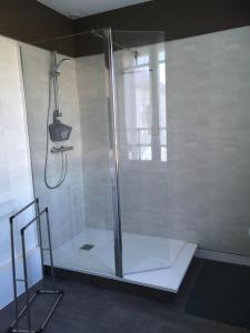 a shower with a glass door in a bathroom at Le Narval in Saint-Jean-de-Monts