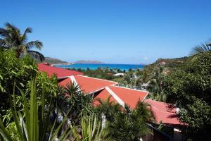 Saint-JeanFranca St Jean的享有棕榈树度假村和大海的景致。