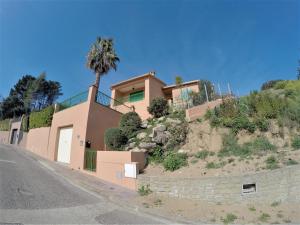 una casa en una colina con una palmera en Casa Palau - Relax y naturaleza a los pies del Montseny Arbúcies en Arbúcies