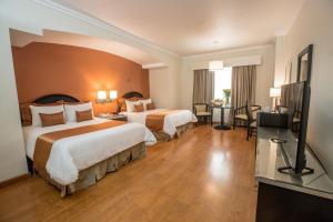 ein Hotelzimmer mit 2 Betten und einem TV in der Unterkunft Plaza de Oro in Monterrey
