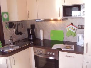 a kitchen with a sink and a stove top oven at Das Apfelhaus in Bachenbrock