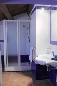 a bathroom with a shower and a sink at Hotel Palazzo Bruni in Maierà