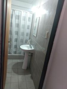 uma casa de banho com um lavatório e um chuveiro em Abuela Chiquita em Ramallo