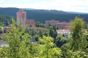 a view of a city with trees and buildings at Ferienwohnung Sonnenblick in Altenau