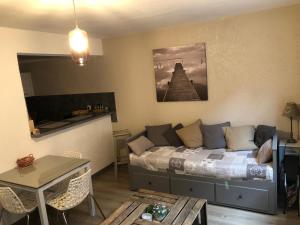 a living room with a bed and a table at Le Paillot de Montabert Hyper Centre classé in Troyes