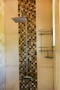 y baño con ducha y pared de azulejos. en Kedros@Ballito, en Ballito