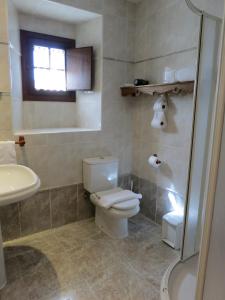 ein Bad mit einem WC, einem Waschbecken und einer Dusche in der Unterkunft Herranetxe in Bóveda