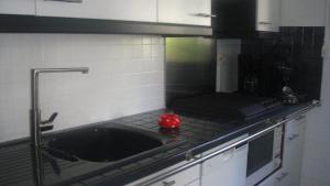 eine Küche mit Spüle und Arbeitsplatte in der Unterkunft T2 FRONT DE MER SUR LA PLAGE (ACCES PRIVE DIRECT PLAGE) VUE MER ET MONTAGNE in Argelès-sur-Mer + 4 Fotos