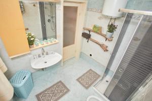 La salle de bains est pourvue d'un lavabo et d'une douche. dans l'établissement Le Case di Felicita, à Santa Teresa Gallura