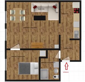 Grundriss eines kleinen Apartments mit einem Zimmer in der Unterkunft Comfort Studio Central in Stettin