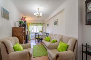 a living room with couches and a green rug at Apartment Rustic Oporto in Porto