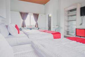 - 2 lits blancs dans une chambre avec fenêtre dans l'établissement RedDoorz @ Jalan Pangeran Antasari Lampung 2, à Lampung