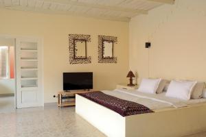 una camera con un grande letto e una televisione di Villa Pondok Terra a Yogyakarta