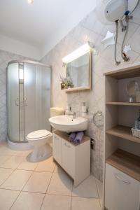 ein Bad mit einem WC, einem Waschbecken und einer Dusche in der Unterkunft Panoramico Apartment Opatija in Opatija