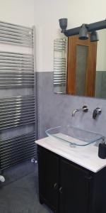 een badkamer met een wastafel en een spiegel bij Antico Affittacamere di Tollegno in Tollegno