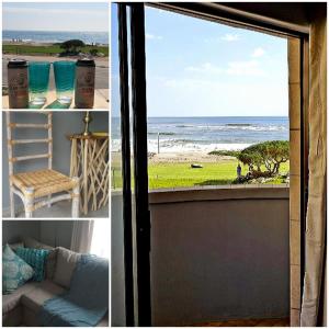 a collage of pictures of a window with a view of the beach at Vista Mare in Swakopmund