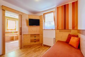 Kleines Zimmer mit einem Bett und einem TV in der Unterkunft Winzerhof Agerlhof in Jois