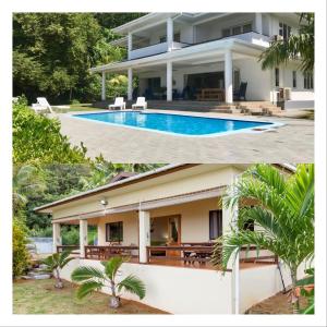 dwa obrazy domu i basenu w obiekcie Blue Horizon Villas w mieście Pointe Au Sel 