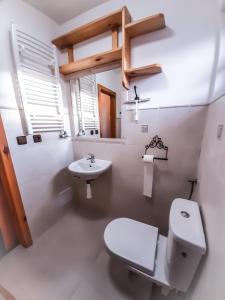a white bathroom with a toilet and a sink at Apartmány Moravský Grunt in Olomouc