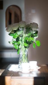 um vaso de flores sentado numa mesa em Comfort Studio Central em Szczecin