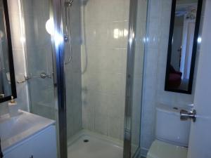 a bathroom with a shower and a toilet and a sink at HEALESVILLE GETAWAY in Healesville