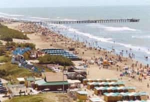 a crowd of people on a beach with a pier at Hostería Mar de Ajó in Mar de Ajó +22 photos