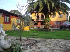 una casa con una palmera frente a un patio en Posada Rumoroso, en Rumoroso