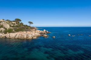 eine Insel inmitten eines großen Wasserkörpers in der Unterkunft Costa Nera Beach House in Porto-Vecchio