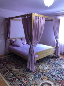 a bed with a canopy in a room with a rug at Casa Weiss in Sibiu