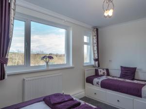 a bedroom with a bed and a window at Teifi Netpool in Cardigan