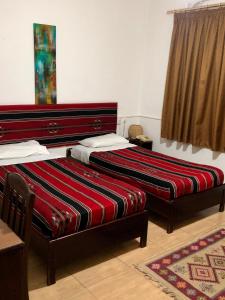 
a hotel room with two beds and two lamps at Amman Pasha Hotel in Amman
