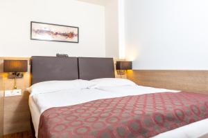 Un pat sau paturi într-o cameră la Hotel Alexander