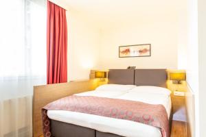 Un pat sau paturi într-o cameră la Hotel Alexander