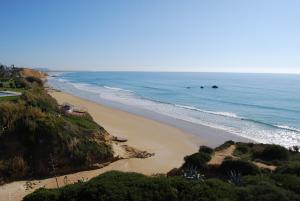 a view of a sandy beach next to the ocean at Villas Flamenco Beach Conil in Conil de la Frontera