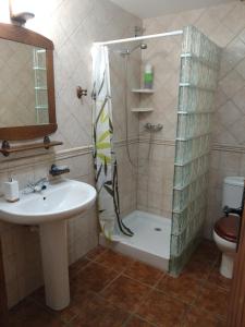 een badkamer met een douche en een wastafel bij Cal Gorro in Arnés