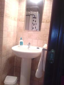 a bathroom with a sink and a toilet and a mirror at Apartamento Casa Romero in El Bosque
