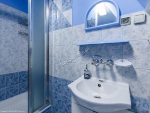 La salle de bains est pourvue d'un lavabo et d'une douche. dans l'établissement Nad Grapą, à Gliczarów