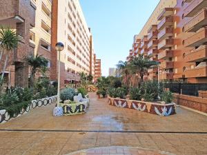 einen Innenhof in einer Stadt mit Pflanzen und Gebäuden in der Unterkunft Apartamentos Coral - Marfil Marina Dor 3000 in Oropesa del Mar