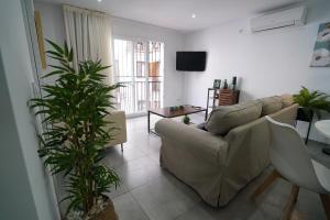 un soggiorno con divano e 2 piante in vaso di DreamsApt Placentines a Siviglia