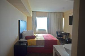 ein Hotelzimmer mit einem Bett und einem Waschbecken in der Unterkunft Hotel Terrasol in Coatzacoalcos