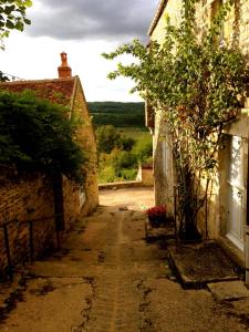 an alley in an old stone building with a gate at The Good Studio Vezelay in Vézelay