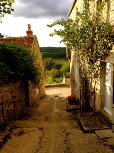 Une allée dans un ancien bâtiment en pierre avec un portail dans l'établissement The Good Studio Vezelay, à Vézelay