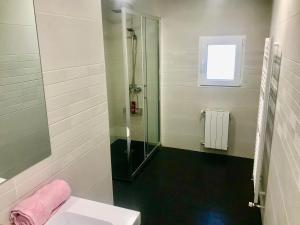 a bathroom with a shower and a sink at Chalet Medina del Campo entrepinares in El Campillo +41 photos