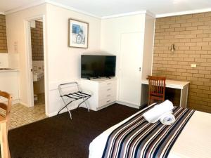 una camera d'albergo con letto e TV di Albury City Motel ad Albury