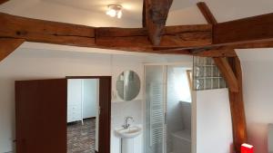 a bathroom with a sink and a mirror at Le P'tit Pouilly du Val de Loire en Bourgogne ! in Pouilly-sur-Loire