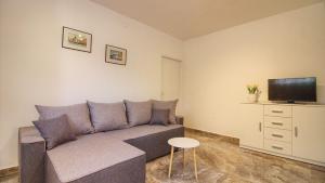 a living room with a couch and a tv at Apartment Villa Mare2 with pool, sea view and hydromassage in Banjole