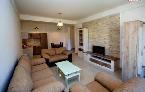 ein Wohnzimmer mit 2 Sofas und einem TV in der Unterkunft Apartment Dobrota-1 in Tomići