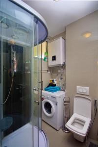 ein Bad mit einer Dusche und einer Waschmaschine in der Unterkunft Apartment Dobrota-1 in Tomići