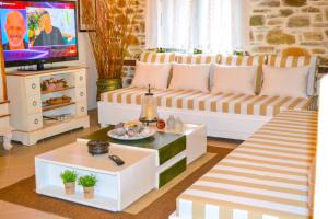 TV a/nebo společenská místnost v ubytování Nikos Stone House 80m from the beach with wifi